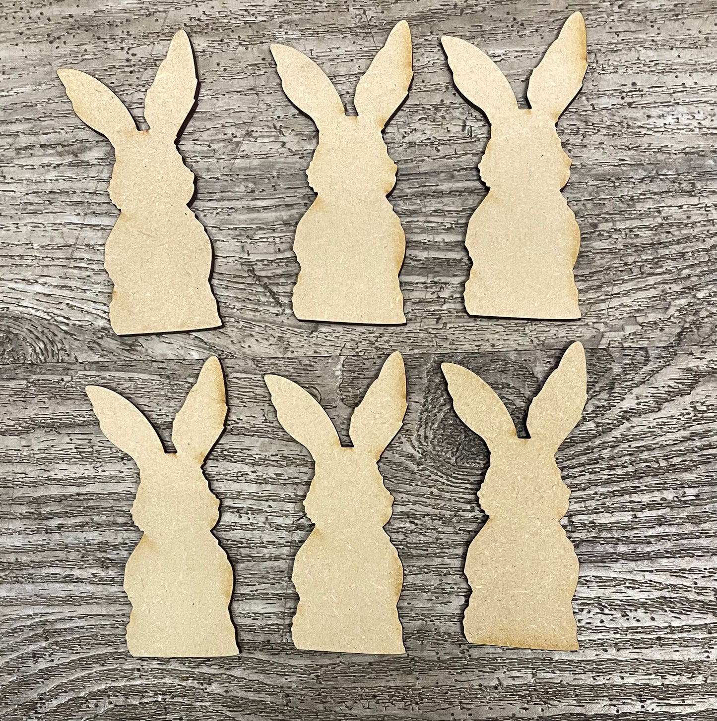 Qty 6 Small Spring Cottontail Market Bunny unpainted wood cutouts - ready for you to paint