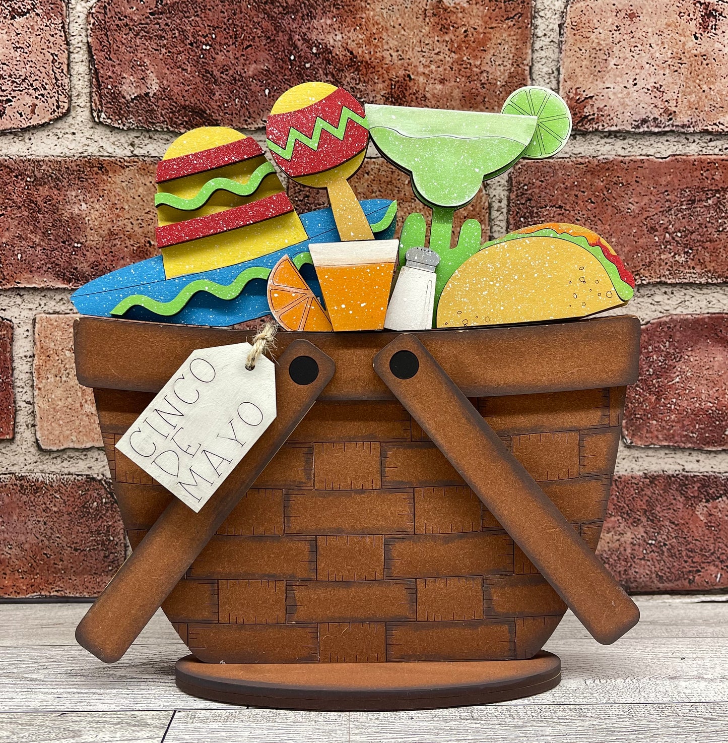 Cinco De Mayo Insert only or with basket - unpainted wooden cutouts, ready for you to paint