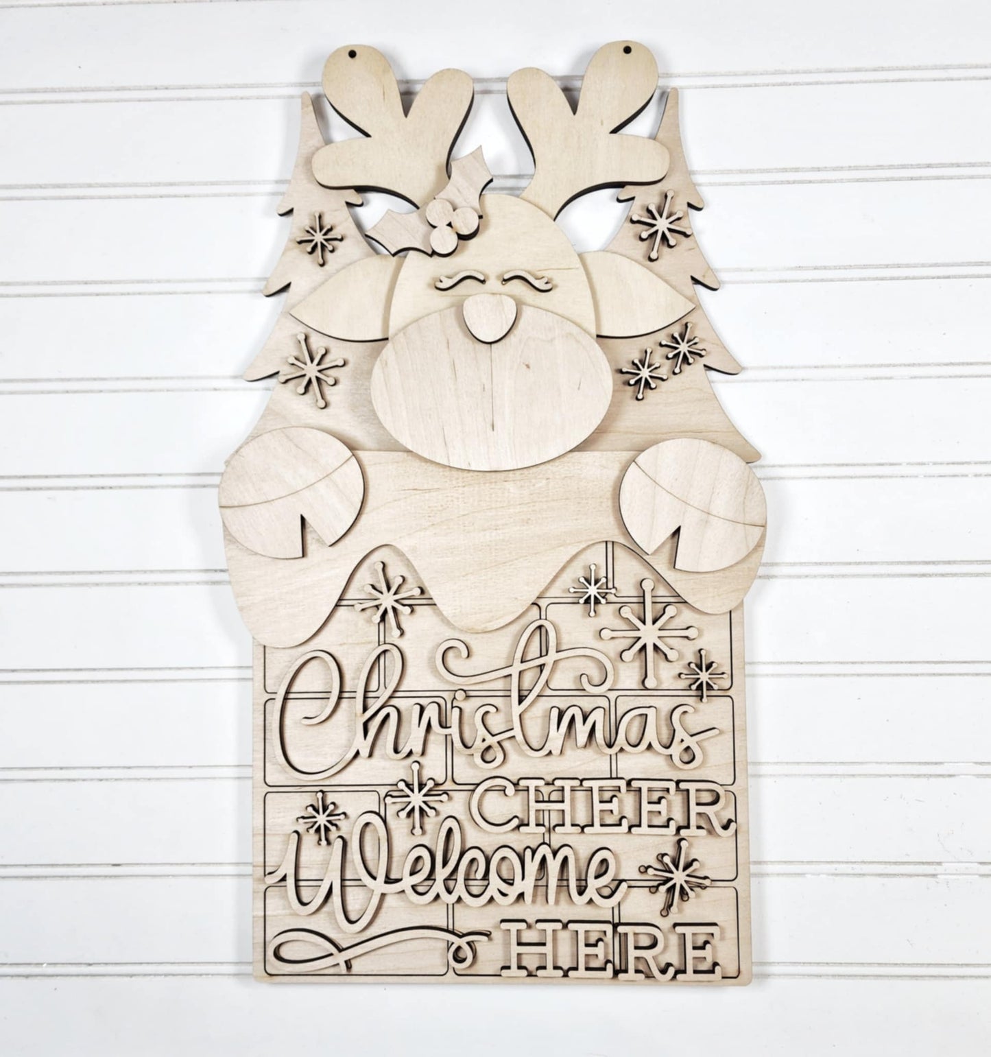 June - Add On Reindeer in Chimney Door Sign - 18 Inches - unpainted wood cutouts, ready for you to paint