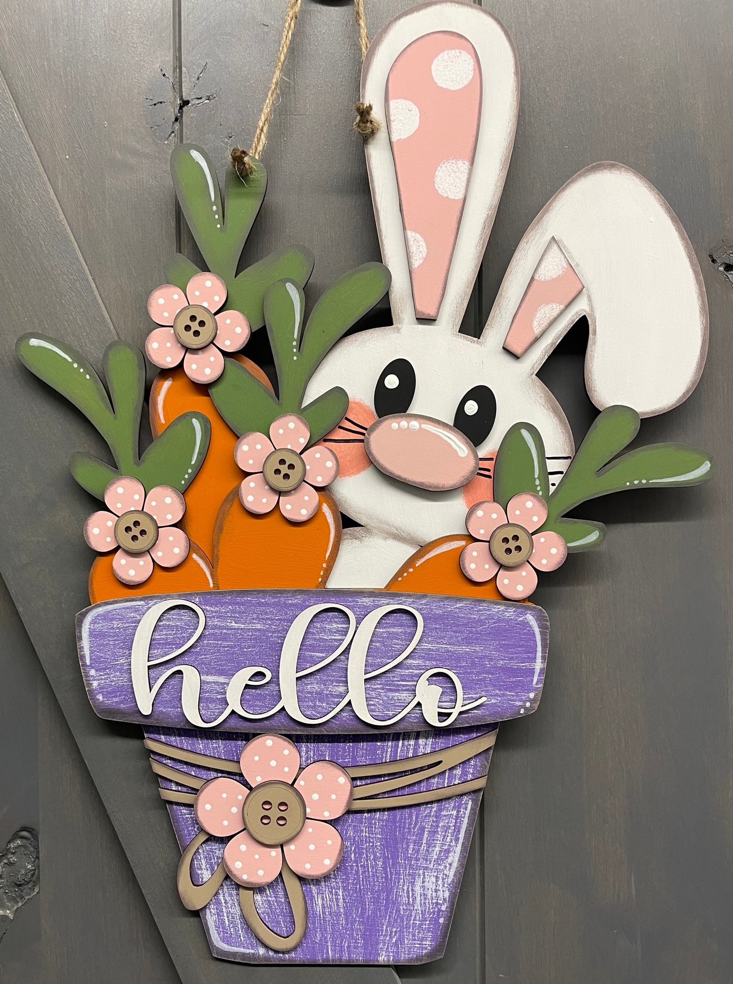 Large Easter Bunny with Flower Pot Door Sign unpainted cutouts
