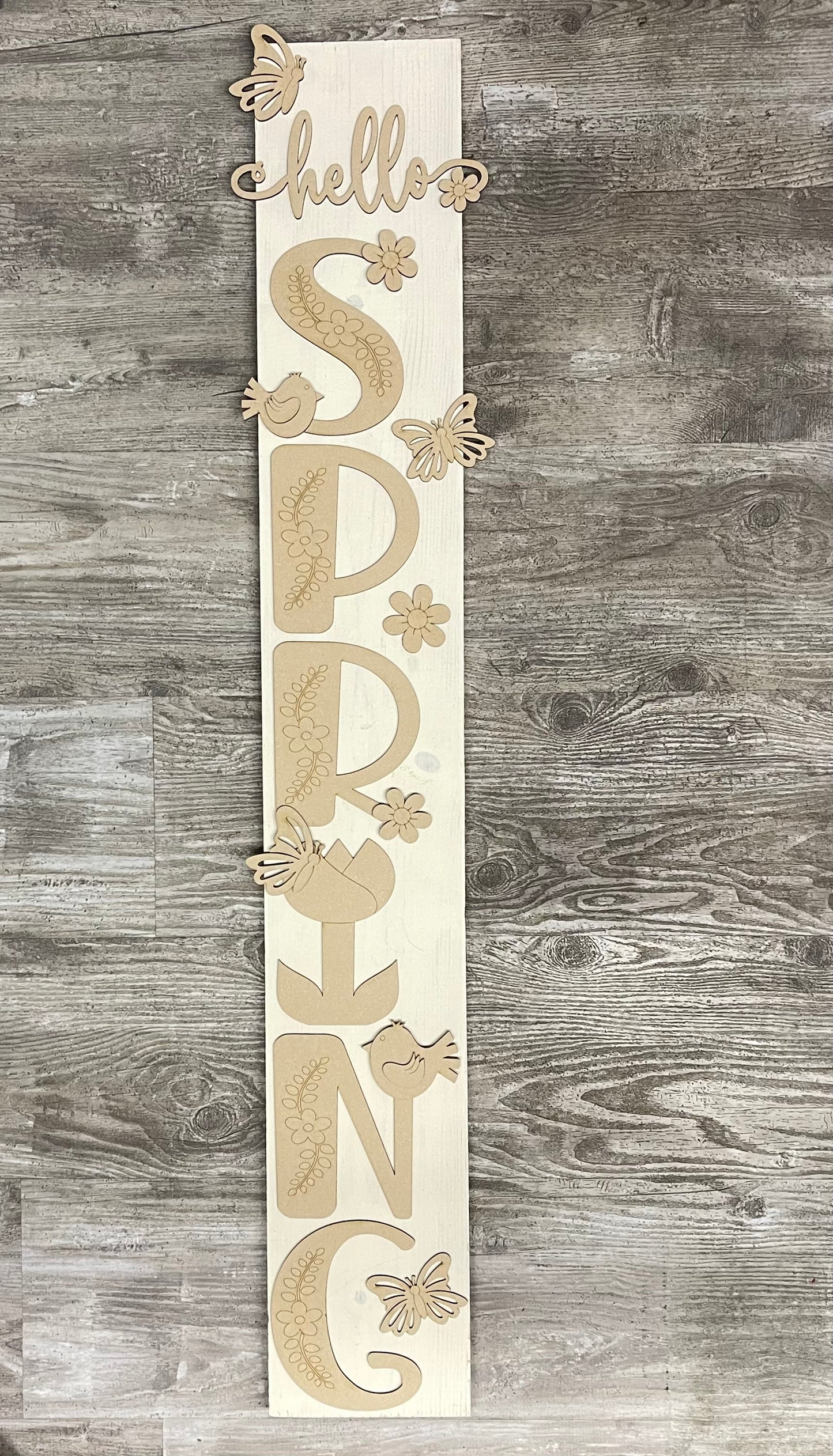 Hello Spring Porch Leaner - Wood Cutouts unpainted ready for you to paint