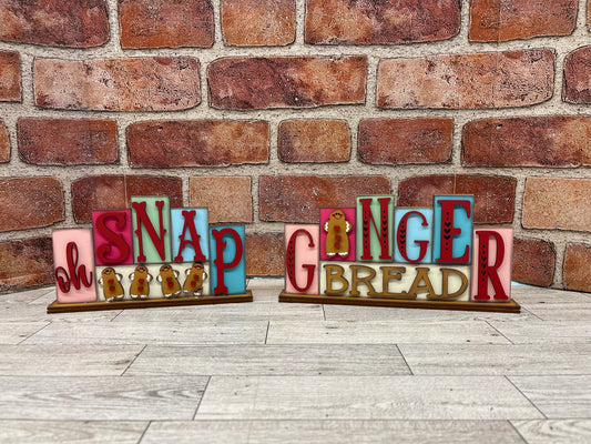 Gingerbread word kit - wood pieces, unpainted wood cutouts, ready for you to paint, scrapbook paper is not included