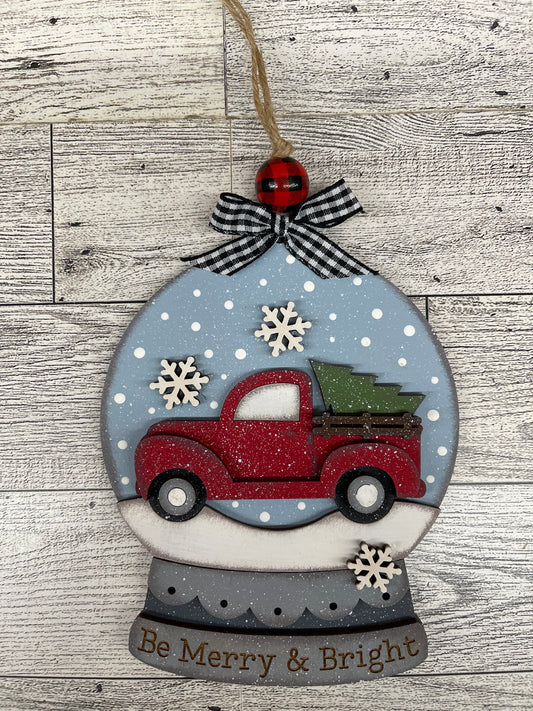 Red Truck - lighted Christmas Globe Ornament or Stander - unpainted wood cutouts, ready for you to paint
