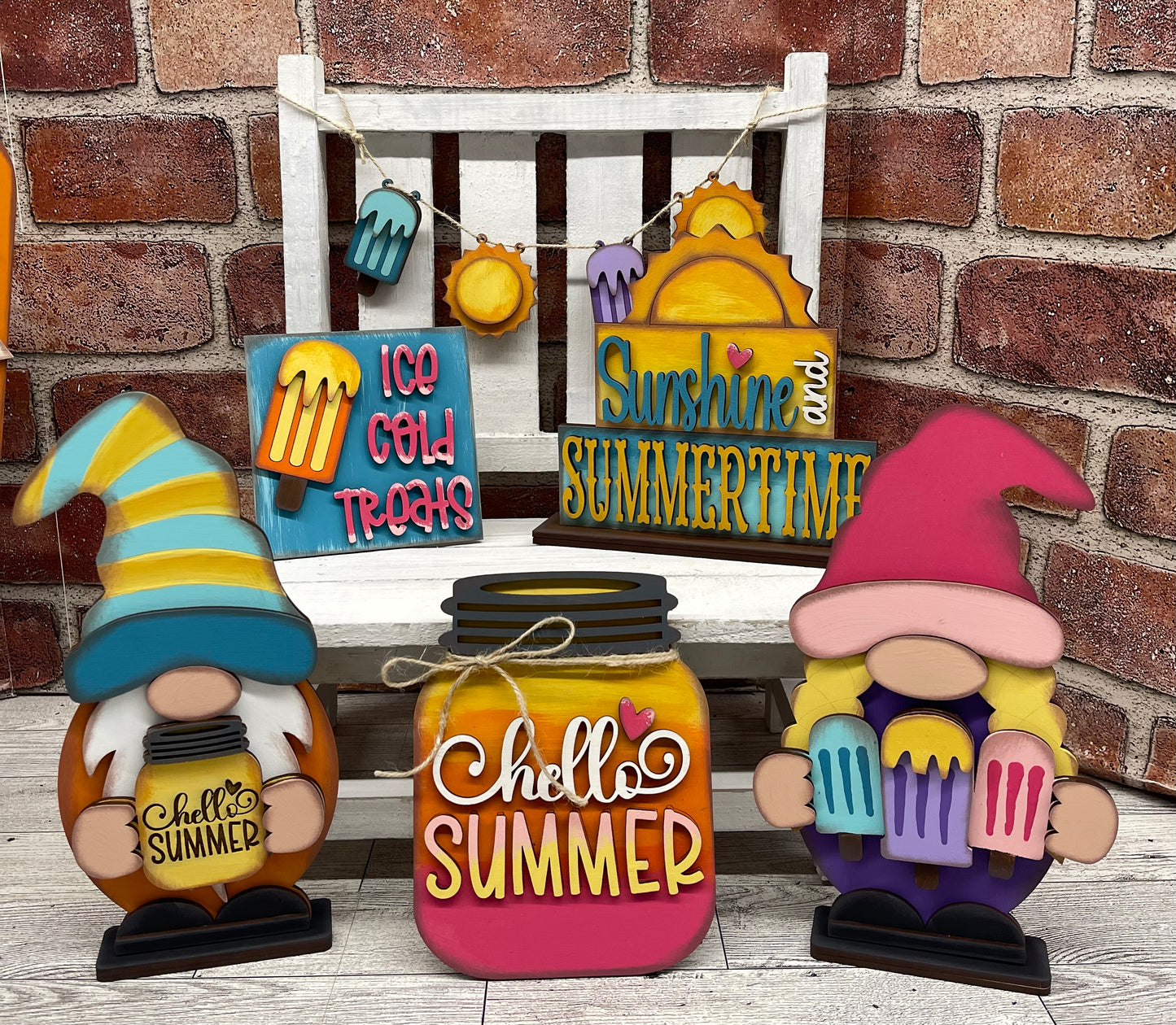 Summer boy or girl Gnome with wood cutouts, unpainted wooden cutout - ready for you to paint