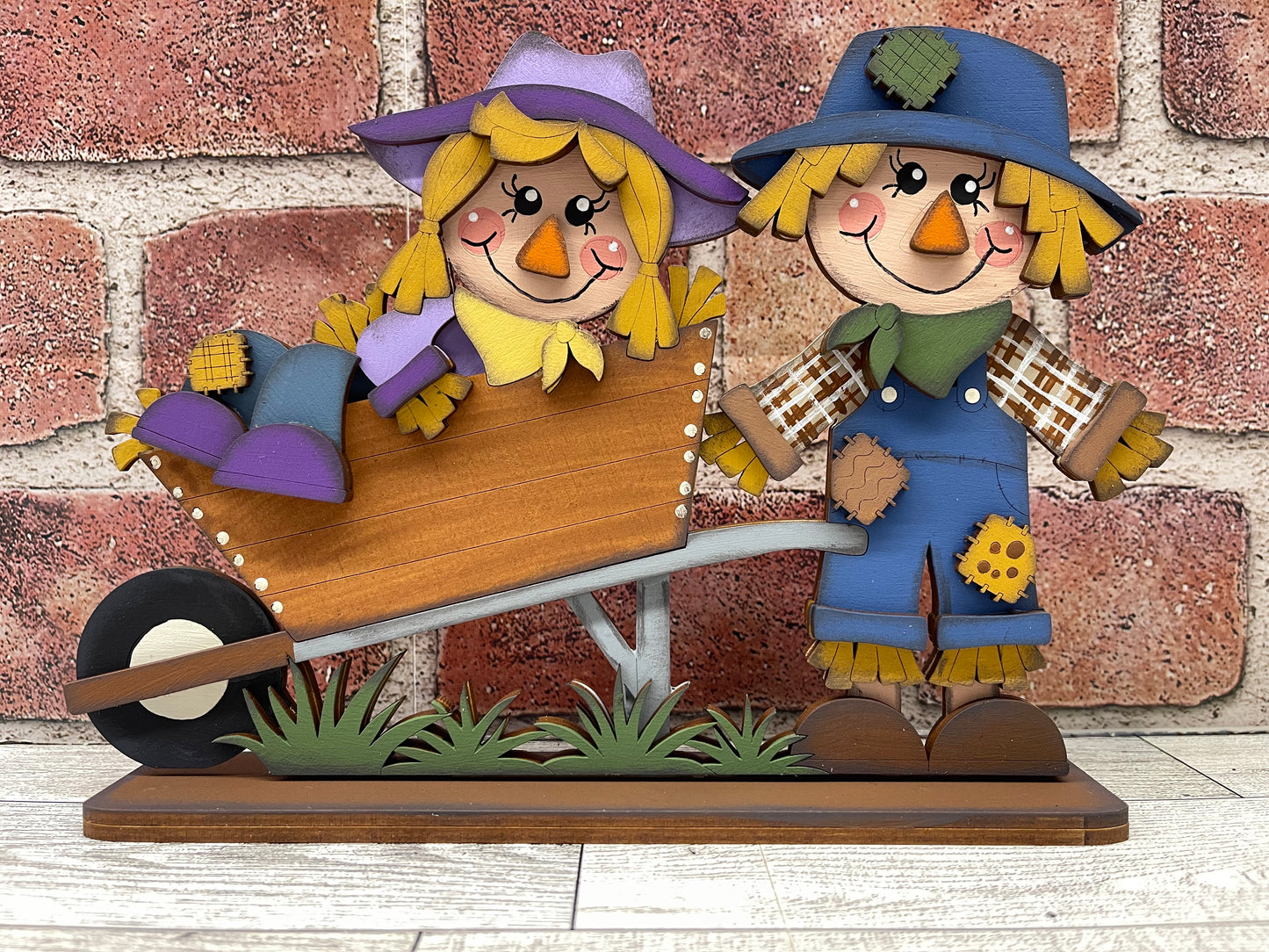 Scarecrows with Wheelbarrow stander - unpainted ready for you to finish