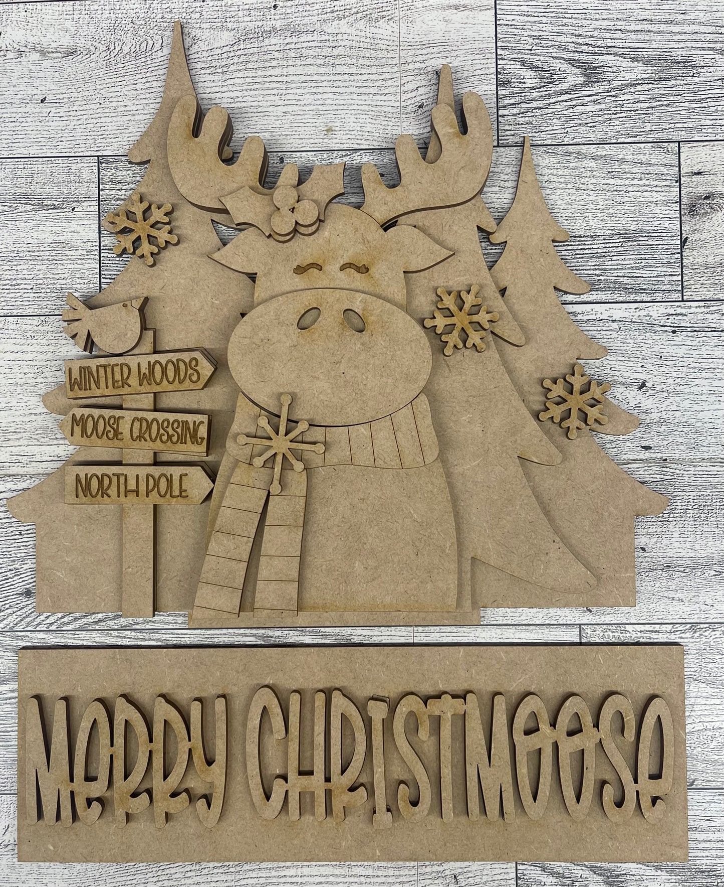 Merry Christmoose - Insert for Changeable Window Box unpainted wood cutouts, ready for you to paint