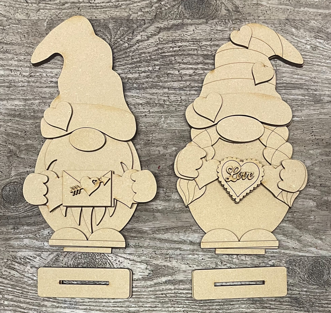 Valentine’s Gnome - Boy or Girl wood cutouts, unpainted ready for you to paint