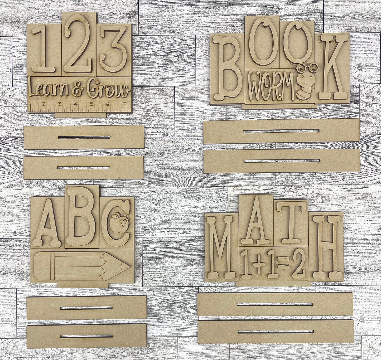 Teacher word stander kits - wood pieces, unpainted wood cutouts, ready for you to paint, scrapbook paper is not included lol