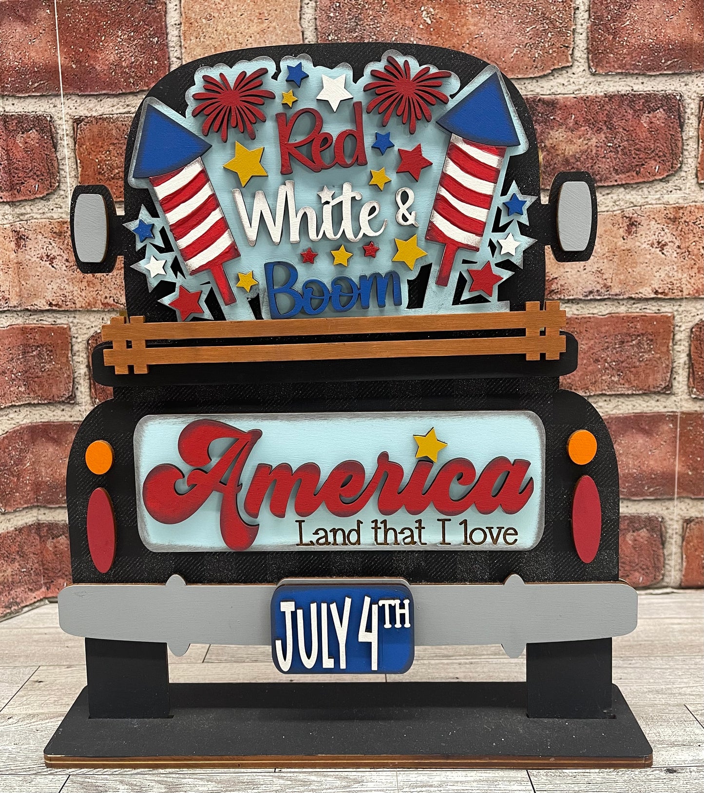 Red White & Boom Patriotic Truck Insert cutouts - unpainted wooden cutouts, ready for you to paint