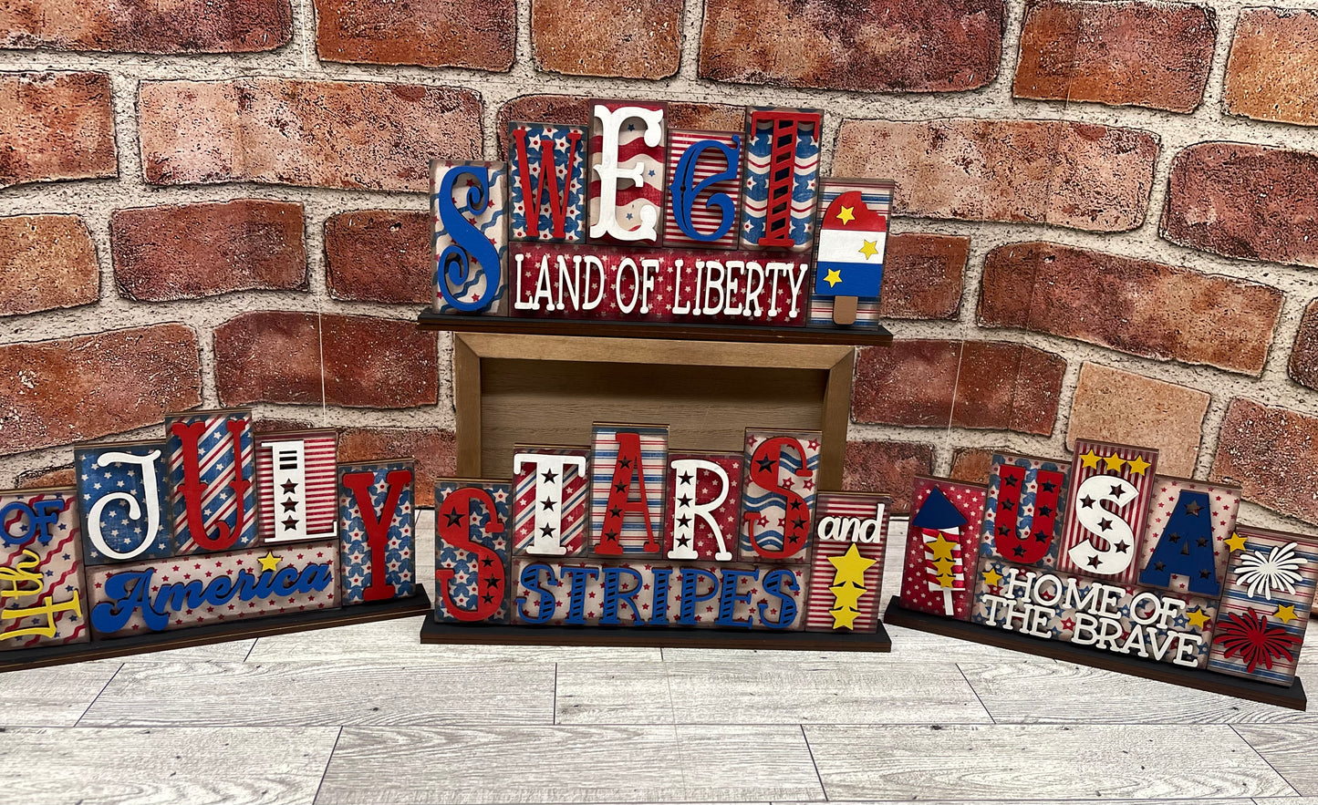 Patriotic word kit - wood pieces, unpainted wood cutouts, ready for you to paint, scrapbook paper is not included