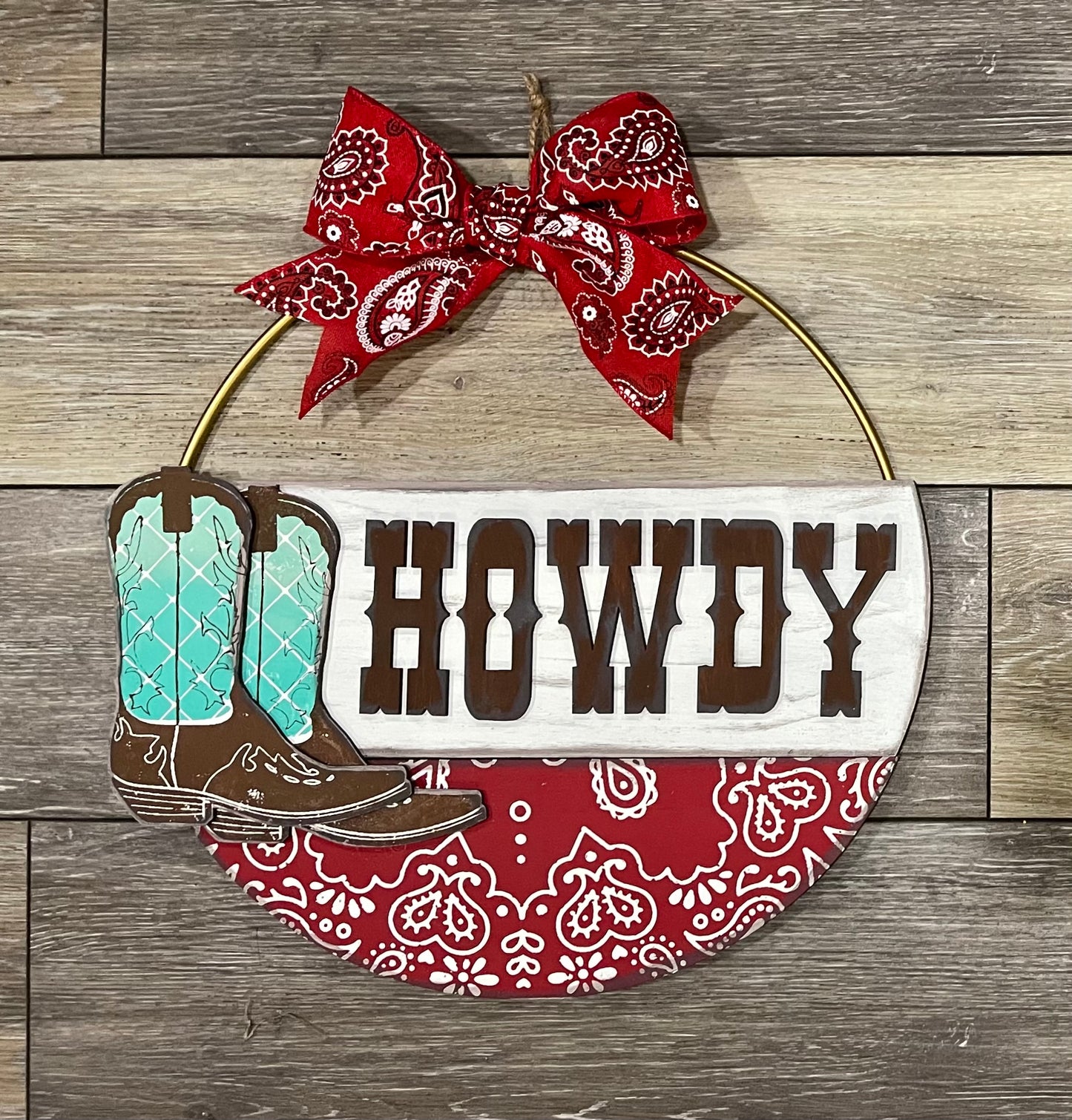 2 Cowboy boot and Howdy cutouts only- unpainted wooden cutouts, ready for you to paint