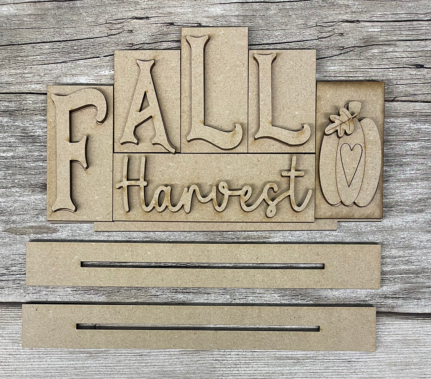 Fall Harvest word kit - wood pieces, unpainted wood cutouts, ready for you to paint, scrapbook paper is not included lol