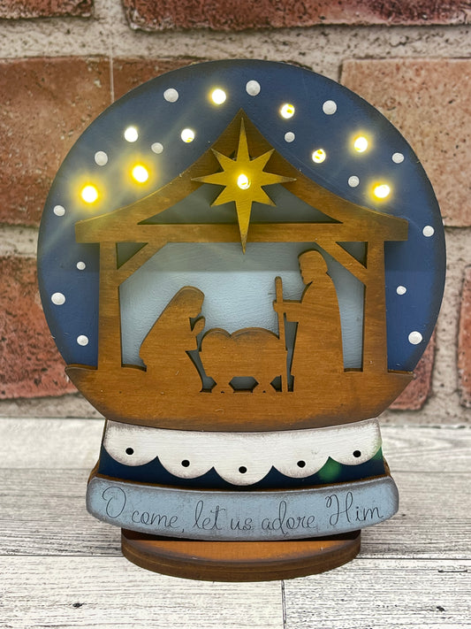 Nativity lighted Christmas Globe Ornament or Stander - unpainted wood cutouts, ready for you to paint