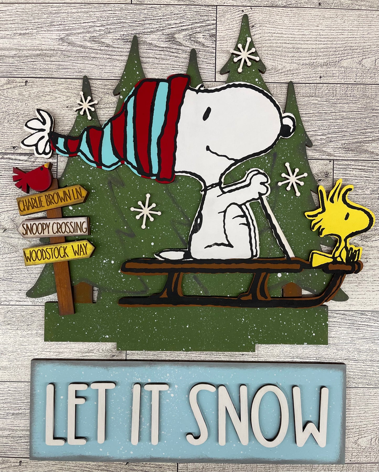 Snoopy & Woodstock on a Sled - Insert for Changeable Window Box unpainted wood cutouts, ready for you to paint