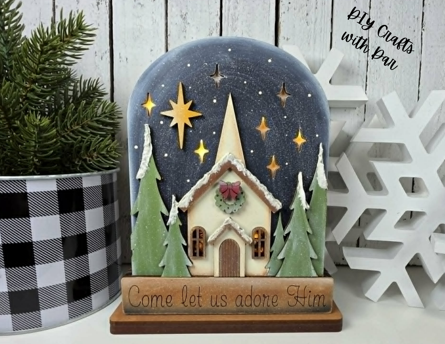 Come Let Us Adore Him Church Lighted Stander 2026 - unpainted wood cutouts, ready for you to paint