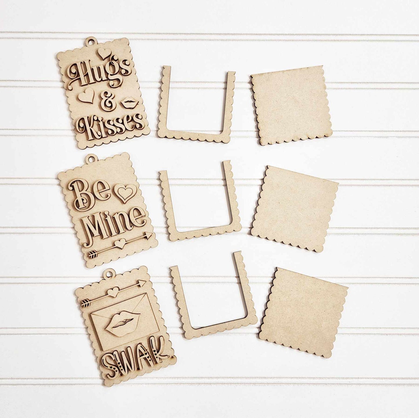 Valentines Gift Card Holders - set of 3 gift card holder cutouts, unpainted ready for you to finish