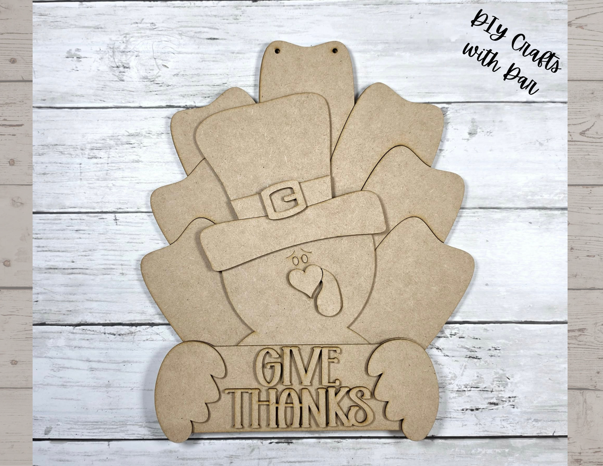 Give Thanks Turkey Door Sign - unpainted ready for you to finish