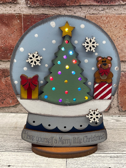 Christmas Tree with presents - lighted Christmas Globe Ornament or Stander - unpainted wood cutouts, ready for you to paint