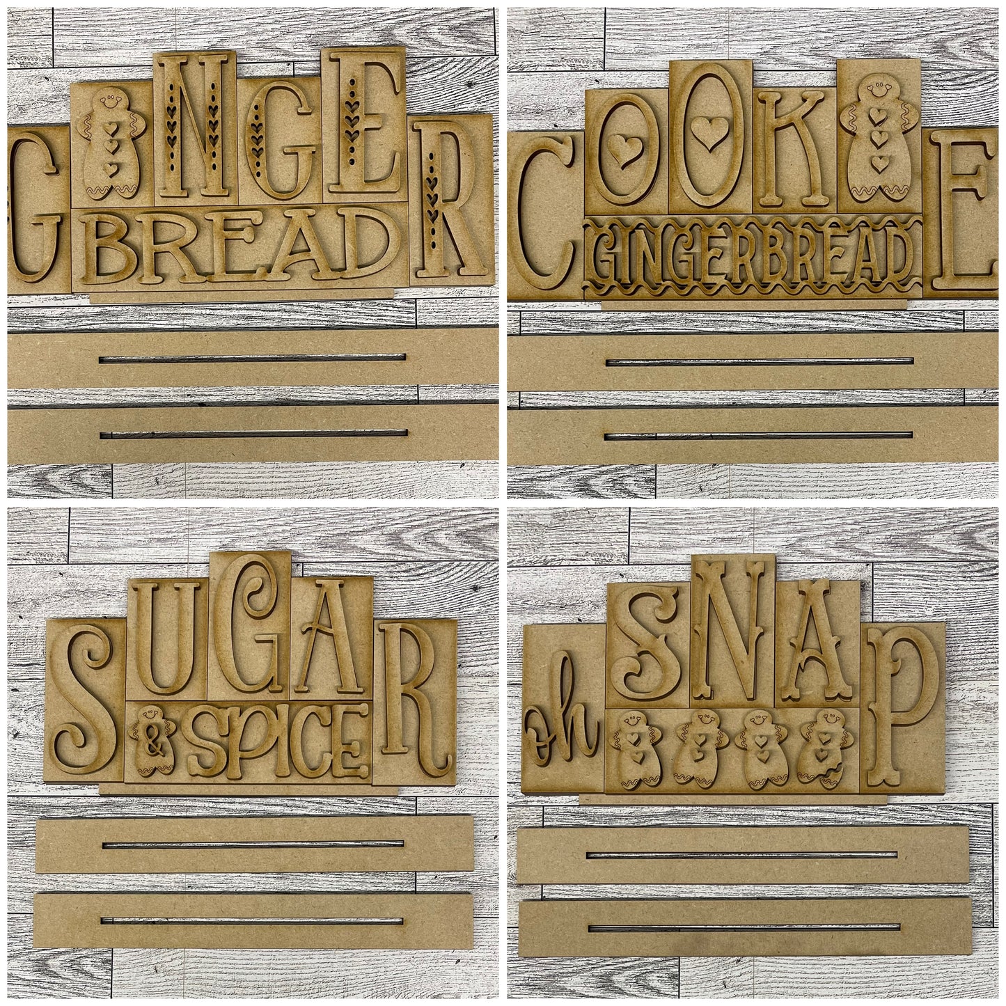 Gingerbread word kit - wood pieces, unpainted wood cutouts, ready for you to paint, scrapbook paper is not included