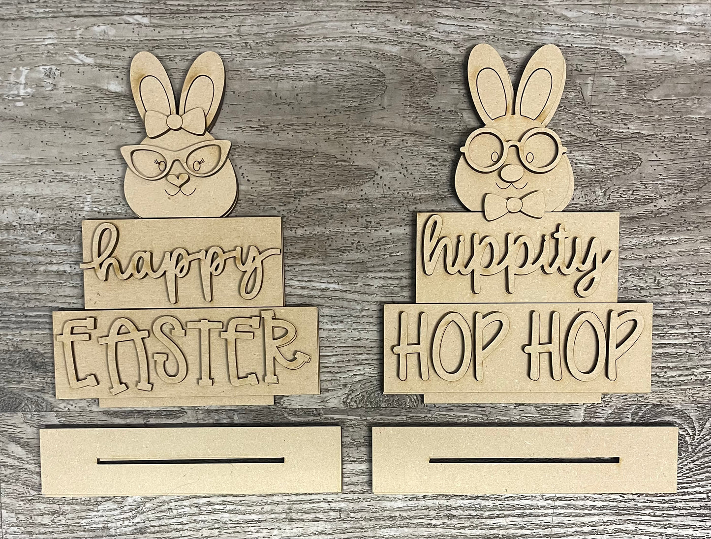 Nerdy Bunny Easter Word Stander unpainted wood cutouts - ready for you to paint
