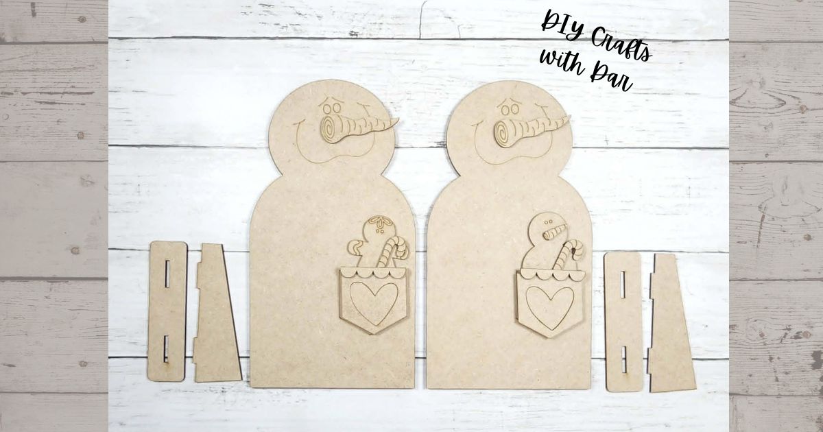 Snowman Shelf Sitters with pocket set of 2 - unpainted wood cutouts, ready for you to paint