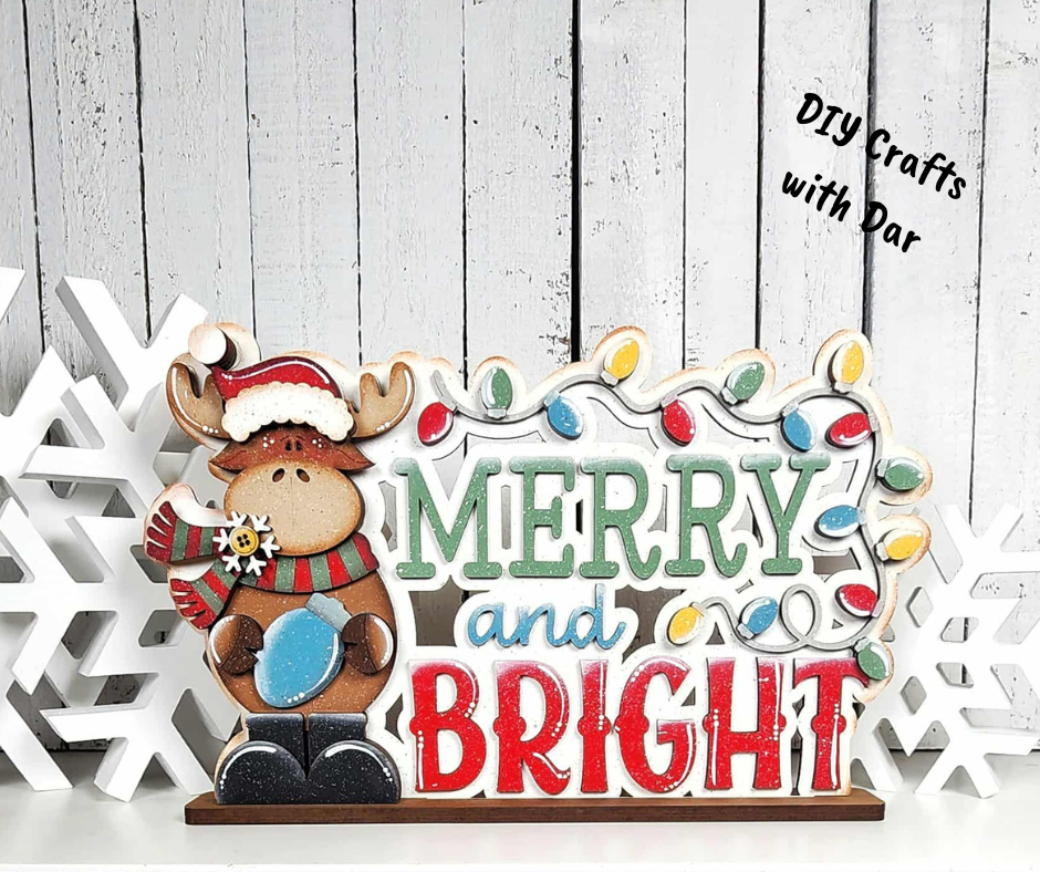 October - Add On Moose Merry and Bright Word Stander - unpainted wood cutouts, ready for you to paint