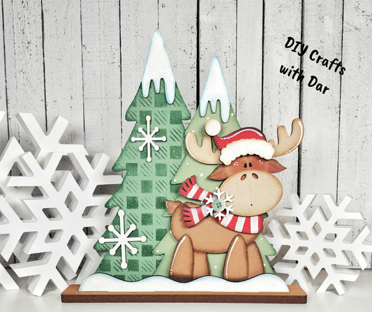 October - Add On Moose with Trees Stander - unpainted wood cutouts, ready for you to paint (Copy)