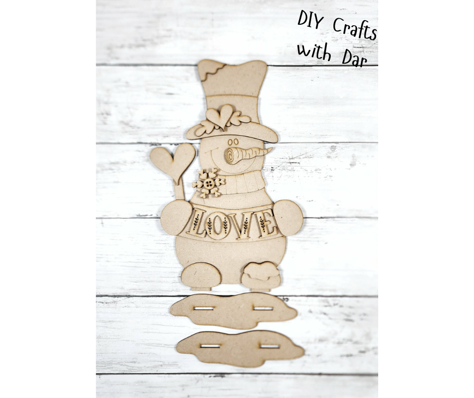 LOVE Valentines Snowman Stander - cutout, unpainted wooden cutout, ready for you to paint -