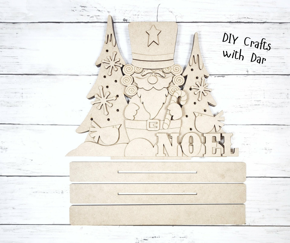 January - Add On - Lighted Nutcracker with Trees Stander - unpainted wood cutouts, ready for you to paint