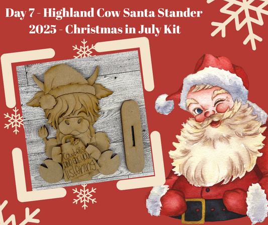 Day 7 - Christmas in July - Highland Cow Santa Stander - wood cutouts