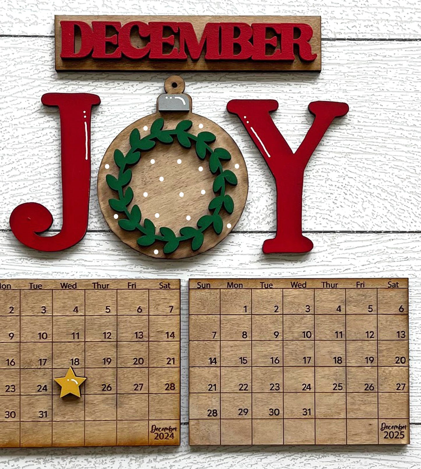 December 2025 Calendar Insert - Unpainted Wood Cutouts