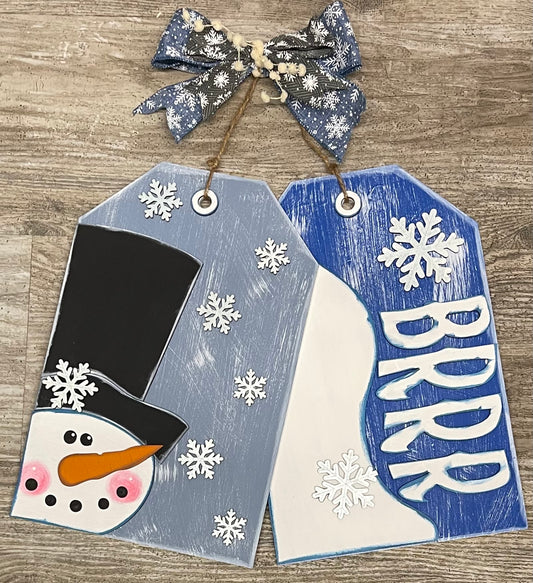 BRRR  Snowman Door Tag sign unpainted wood pieces DIY Sign Kit
