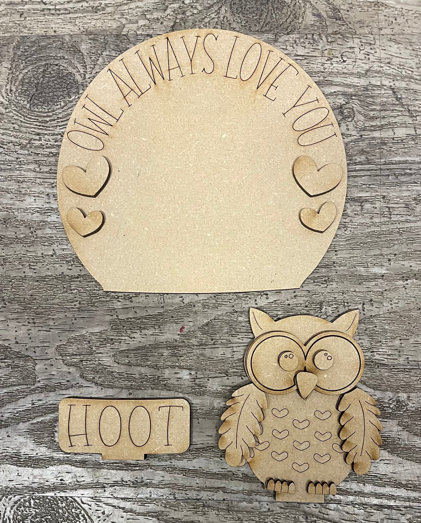 Valentines Owl Always Love You Water globe cutouts unpainted ready for you to finish