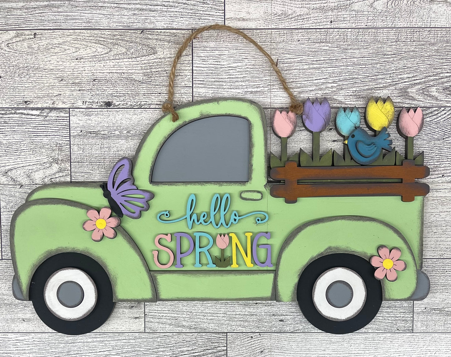 Hello Spring Truck sign kit, unpainted wooden cutouts - diy kit ready for you to paint