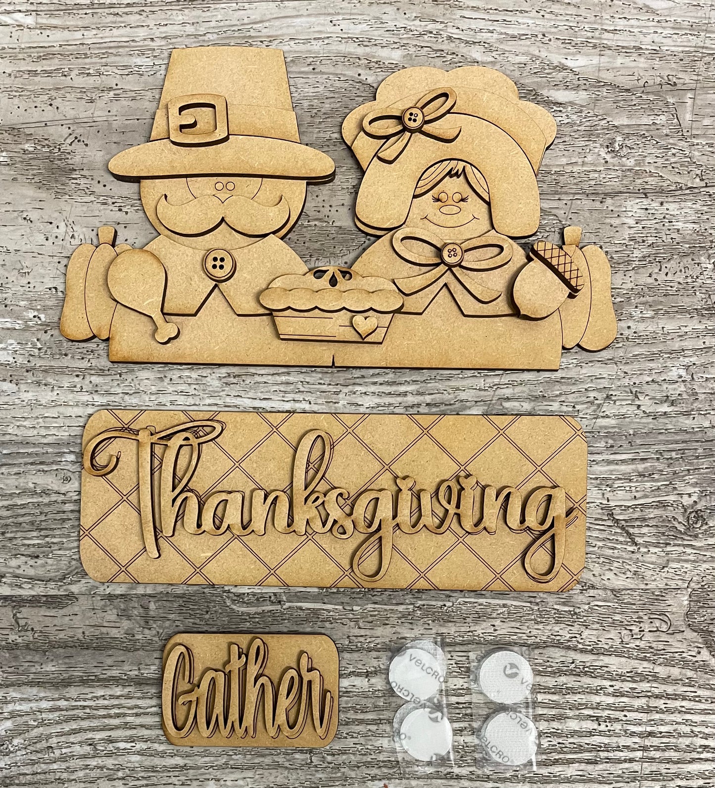 Thanksgiving Pilgrims Truck insert only, unpainted wood cutouts, ready for you to paint