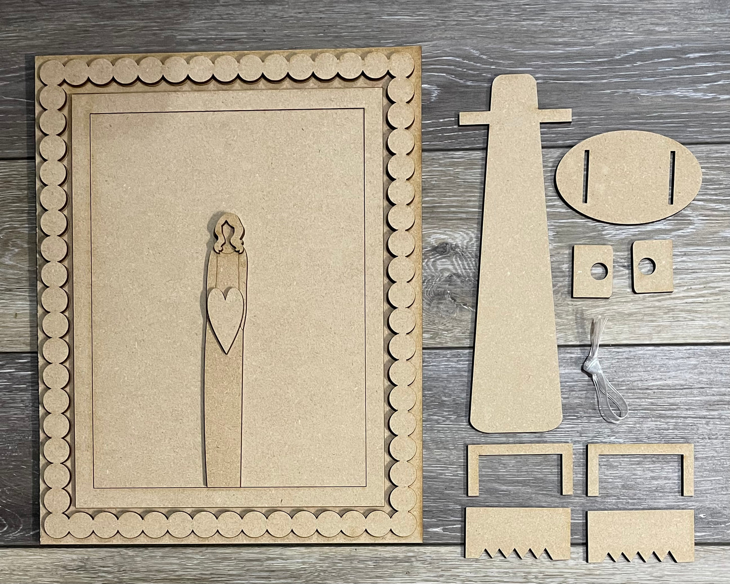 Painterly Angel with frame - wood pieces, unpainted wood cutouts, ready for you to paint, wings are not included