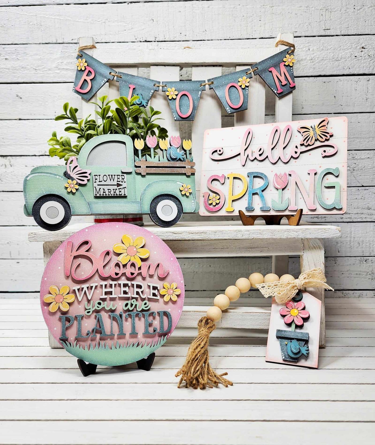 Hello Spring Tiered Tray kit, unpainted wooden cutouts - diy kit ready for you to paint, includes the circle