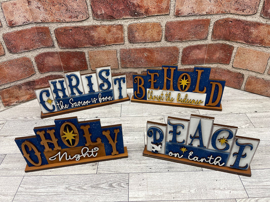 Religious Christmas word kit - wood pieces, unpainted wood cutouts, ready for you to paint, scrapbook paper is not included