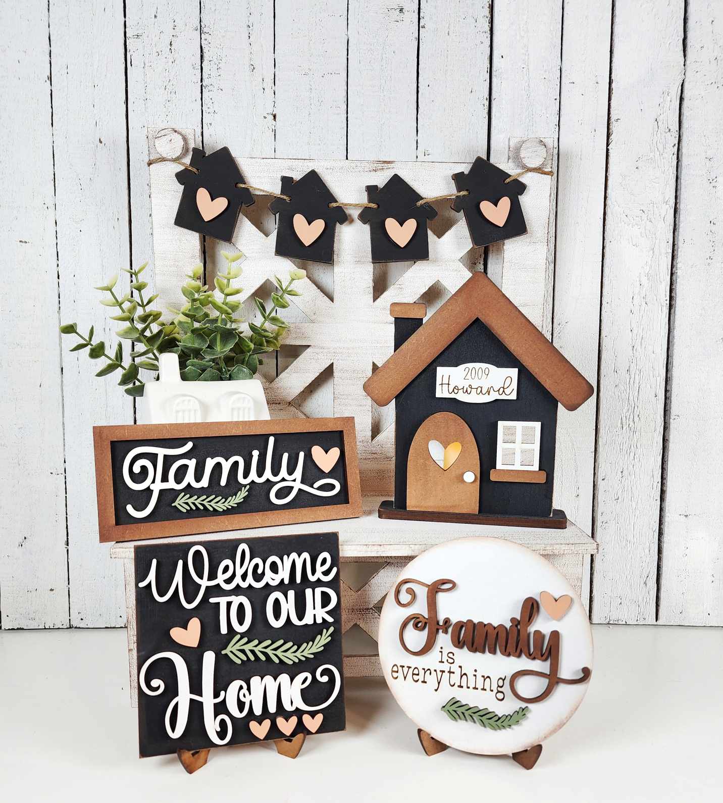 Family Home Decor tiered tray set cutouts - unpainted wooden cutouts, ready for you to paint