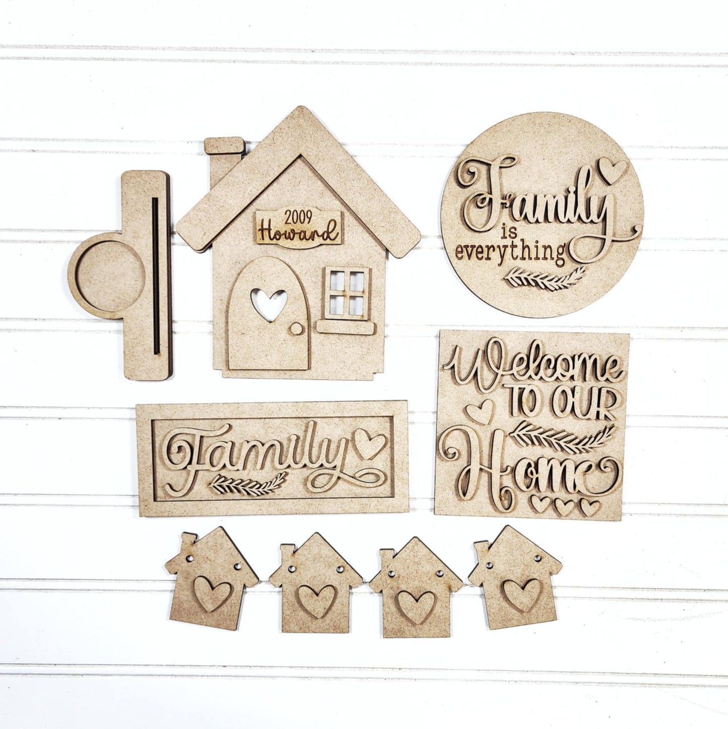 Family Home Decor tiered tray set cutouts - unpainted wooden cutouts, ready for you to paint