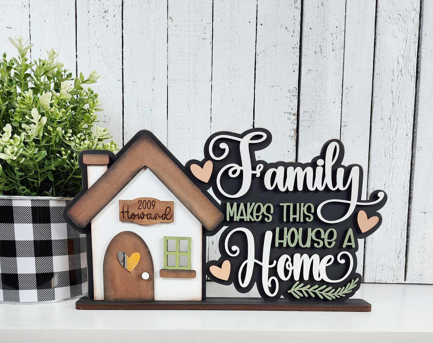 Family makes this house a home word stander - unpainted wooden cutouts, ready for you to paint