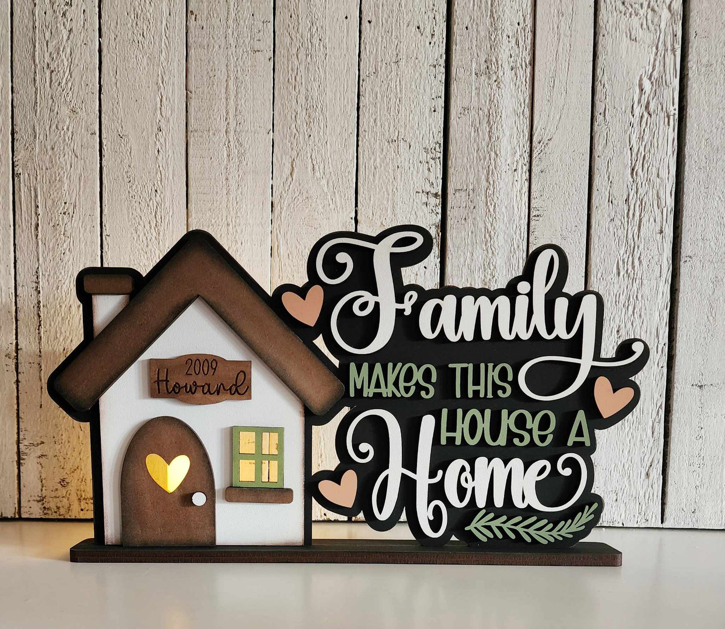 Family makes this house a home word stander - unpainted wooden cutouts, ready for you to paint
