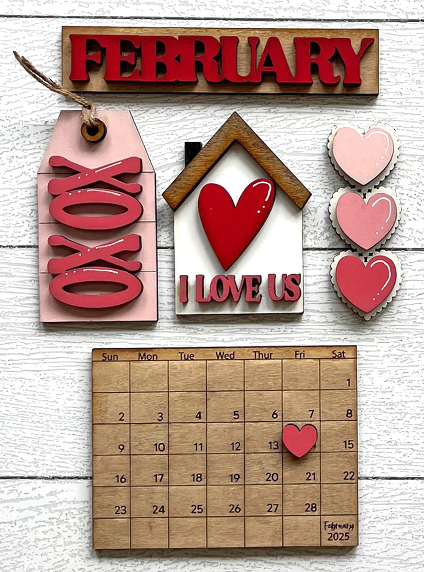 February 2025 Calendar Insert - Unpainted Wood Cutouts