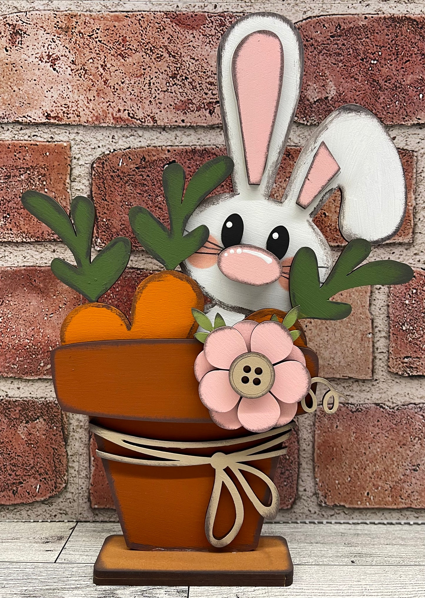 Easter Bunny with Flower Pot Stander unpainted wood cutouts - ready for you to paint