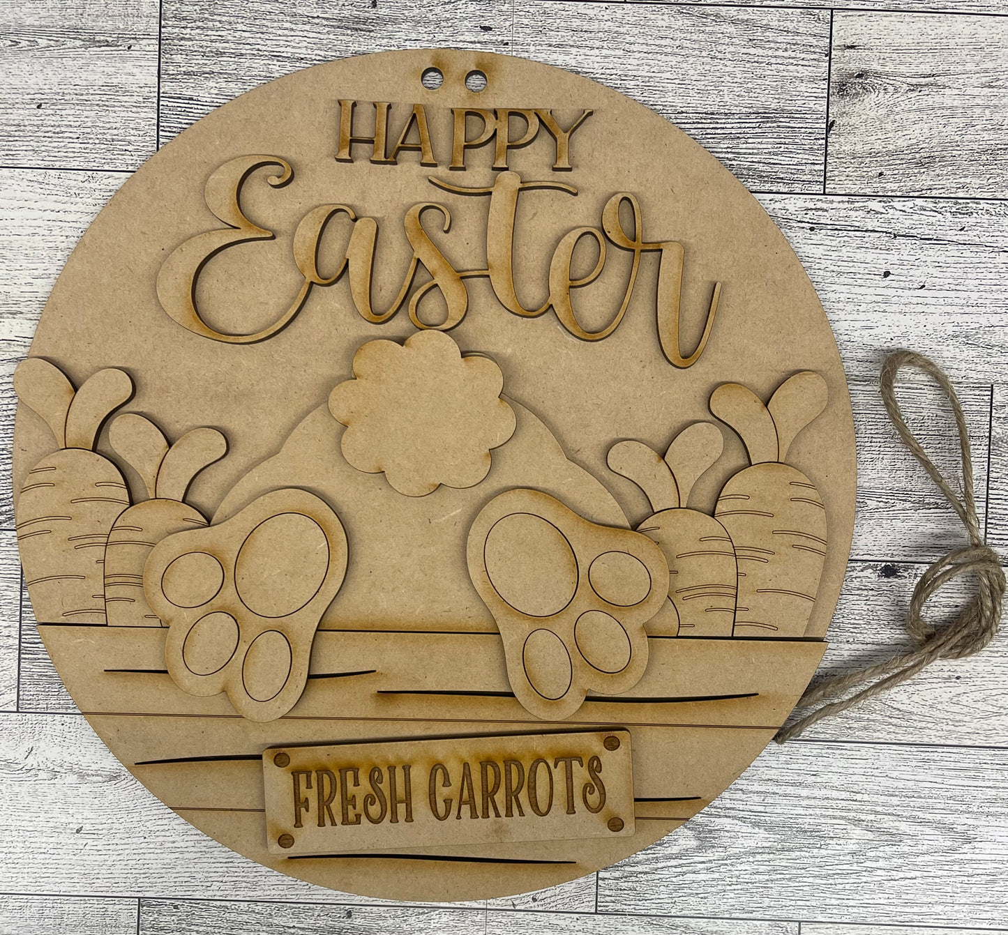 Happy Easter fresh carrots round door Sign unpainted cutouts