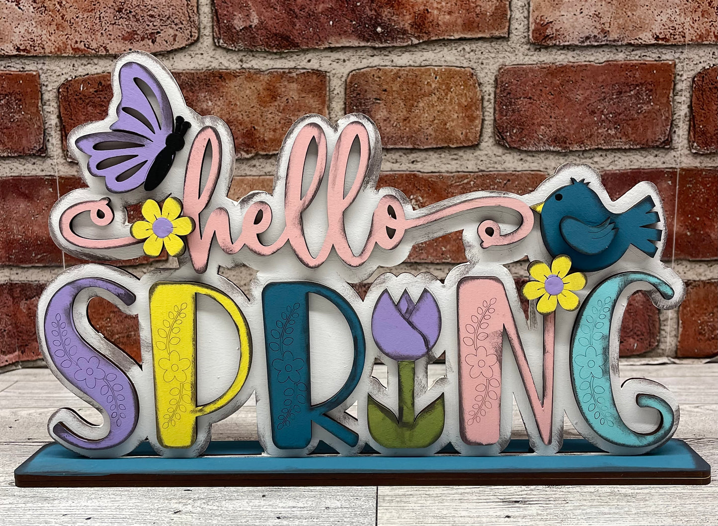 Hello Spring Word Stander, unpainted wooden cutouts - diy kit ready for you to paint, includes the circle