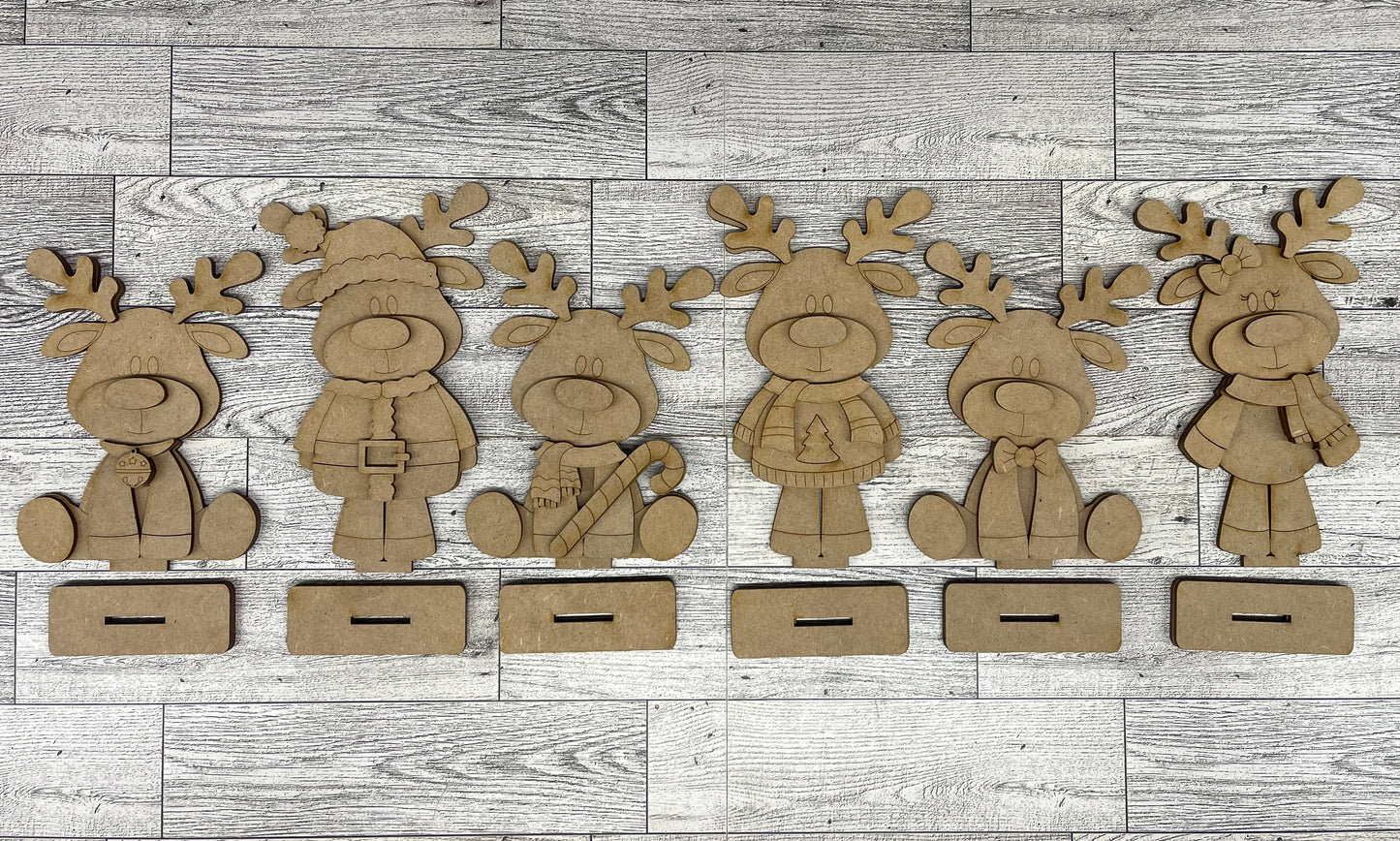$12.00 Thursday - Reindeer set of six Standers - cutouts ready for you to finish -