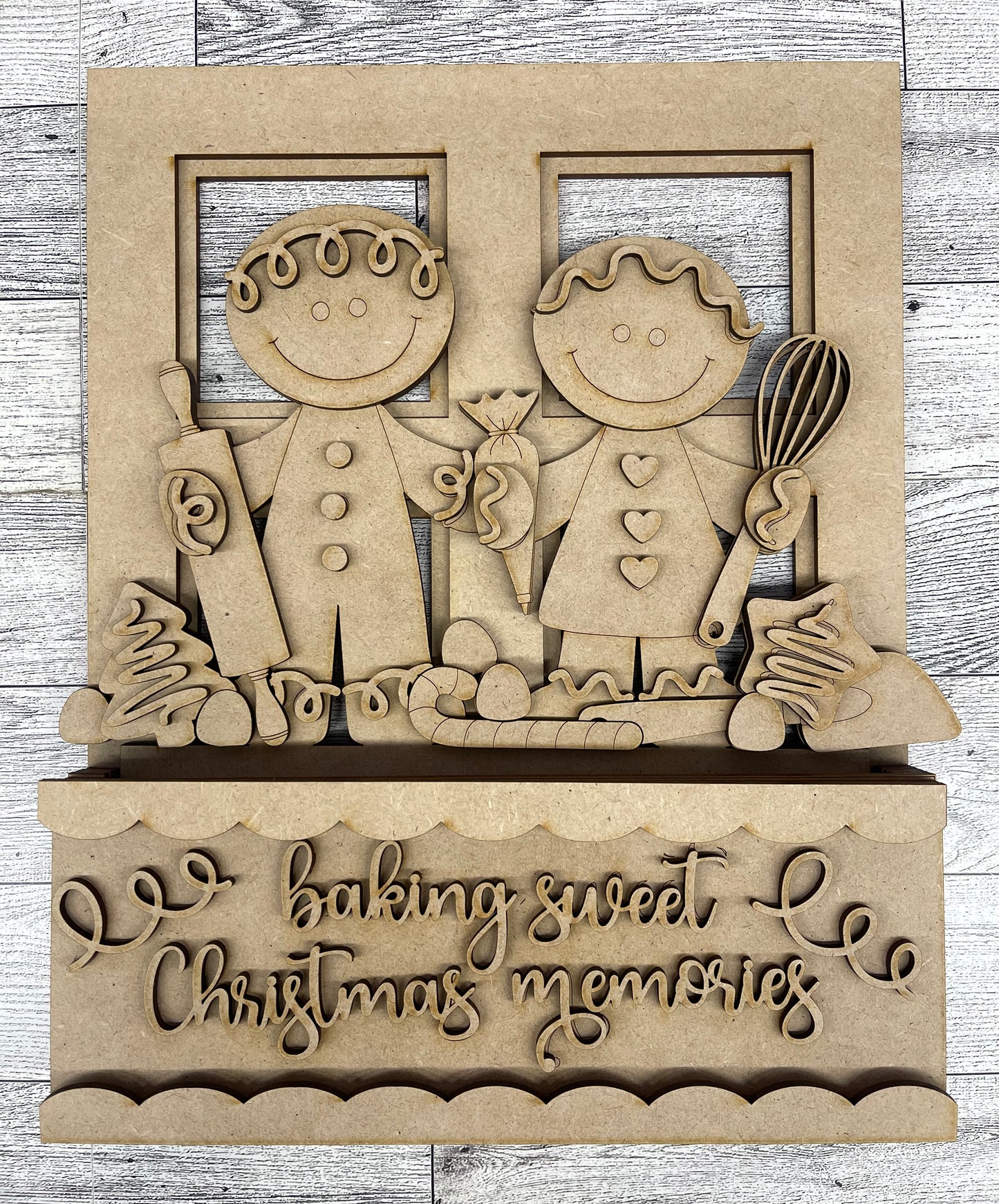 Gingerbread Couple 2026 Insert for Window - unpainted wood cutouts, ready for you to paint
