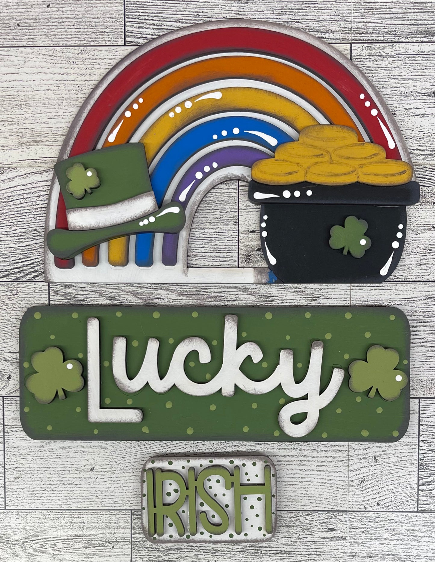 Lucky Rainbow St. Patricks Day Truck insert - wood pieces, unpainted wood cutouts, ready for you to paint