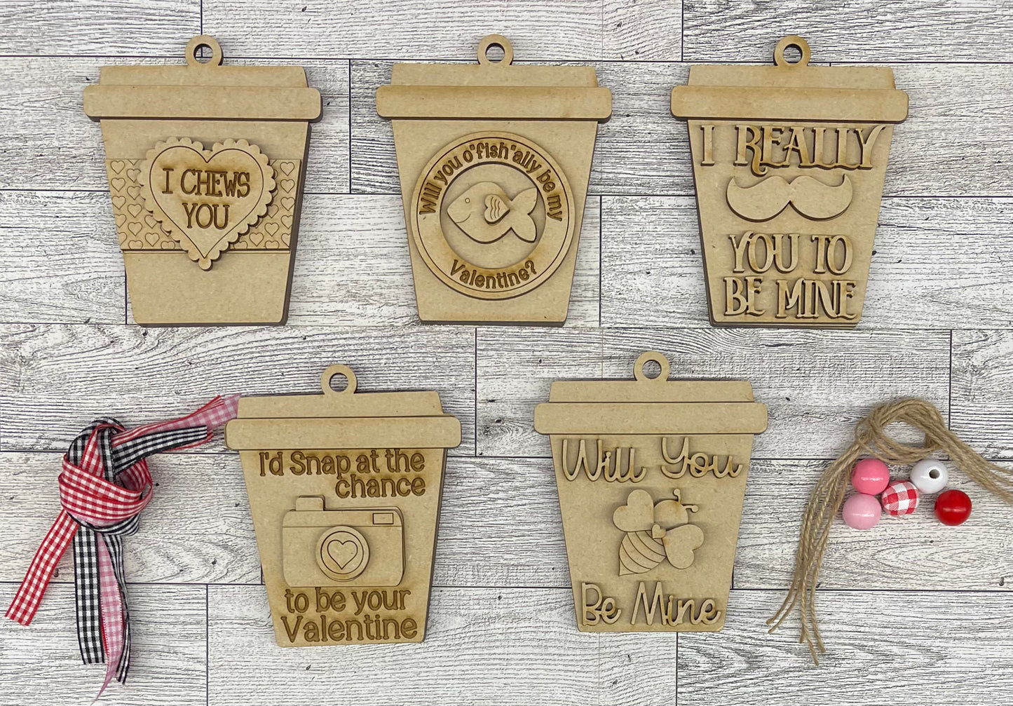 Valentine’s Latte gift card cutouts unpainted ready for you to finish